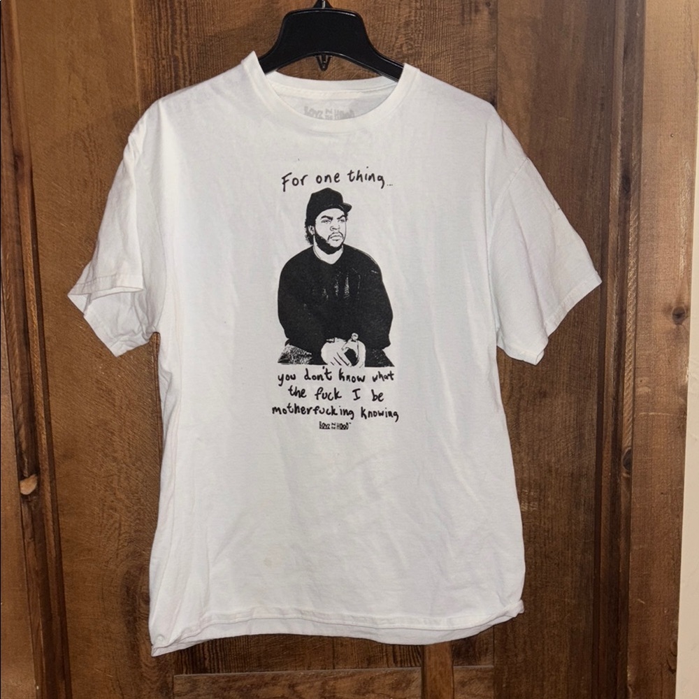 White Short Sleeve Tee with Graphic Design Ice Cube